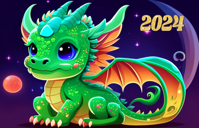Новогодний календарь 2024, карманный мини-календарь с милым дракончиком - символом года. Размер макета - 85x55 мм.