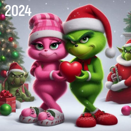 Яркий мультяшный календарь Grinch на 2024 год. Размер макета - 120x120 мм.