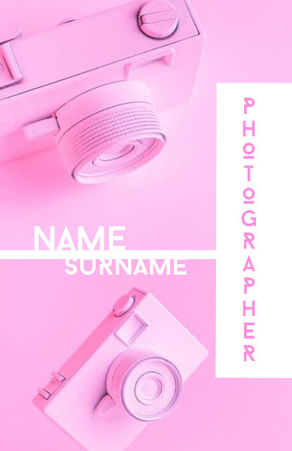 Креативная визитка для фотографа, в нежно-розовом цвете. Размер макета - 55x85 мм.