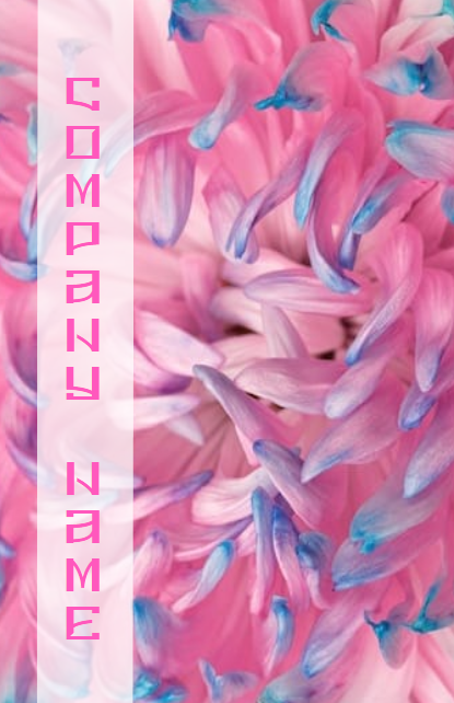Розовая визитка с изображением цветов. Размер макета - 55x85 мм.