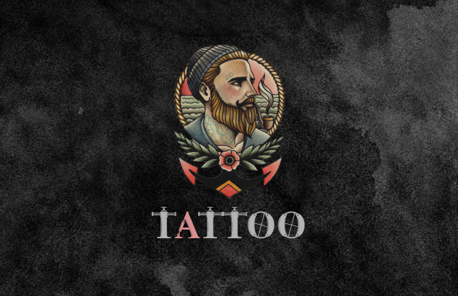 Визитная карта для тату салона / тату мастера в стиле «традиционной татуировки». Размер макета - 85x55 мм.