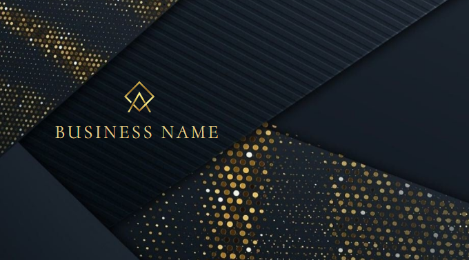 Элегантная чёрно-золотая визитная карта с QR кодом для бизнеса / компании / бренда. Размер макета - 90x50 мм.