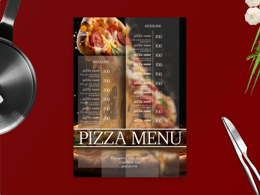 Шаблон листовки или флаера формата A4: пиццерия, ресторан, фастфуд