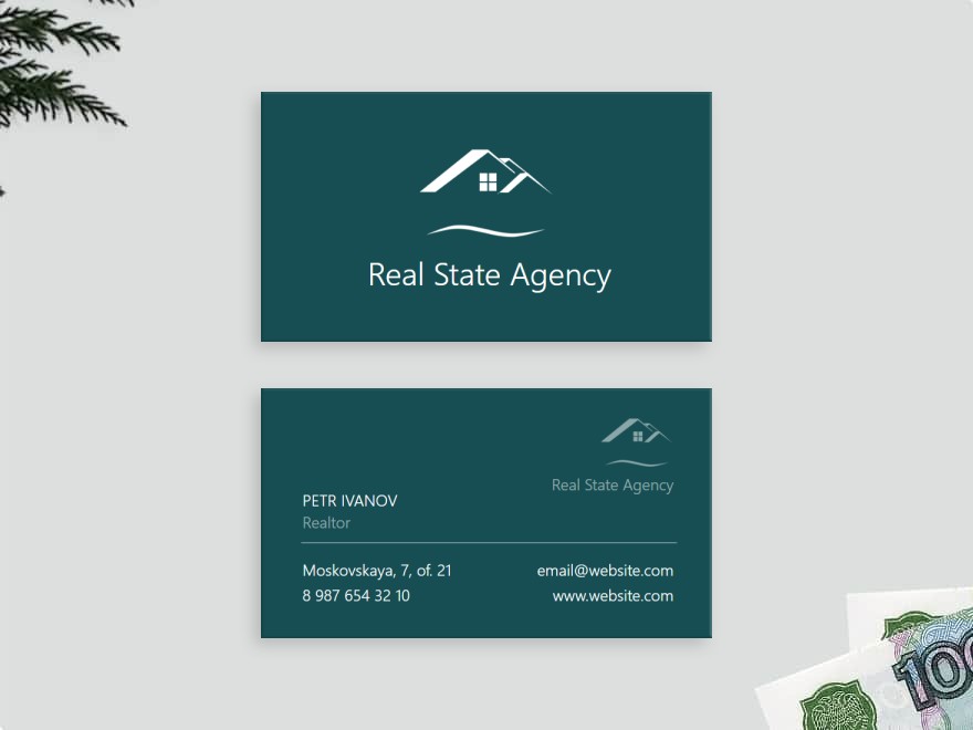 Шаблон визитной карточки: агентства недвижимости, строительство домов, оценка собственности