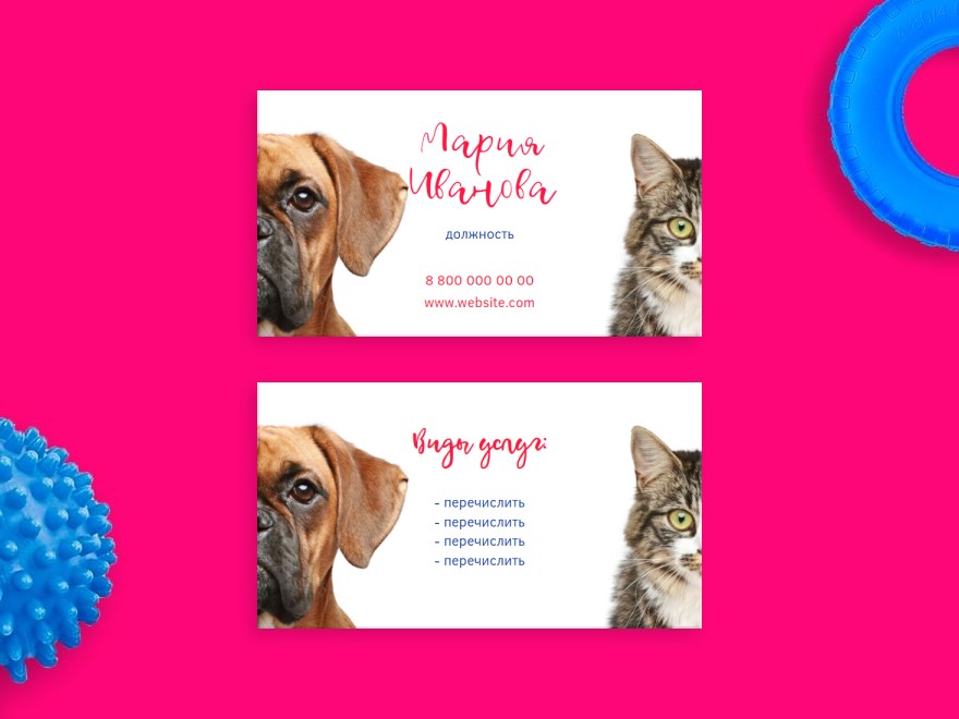 Шаблон визитной карточки: зоомагазин, кошки, собаки