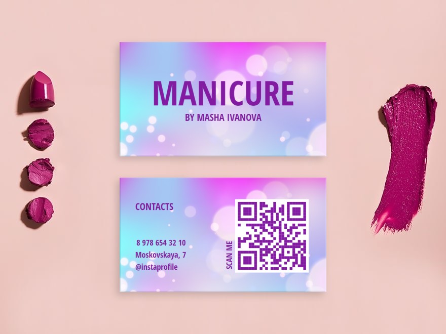 Шаблон визитной карточки: мода, маникюр, педикюр, салоны красоты
