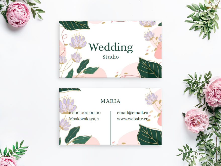 Шаблон визитной карточки: салоны красоты, свадьба, цветы
