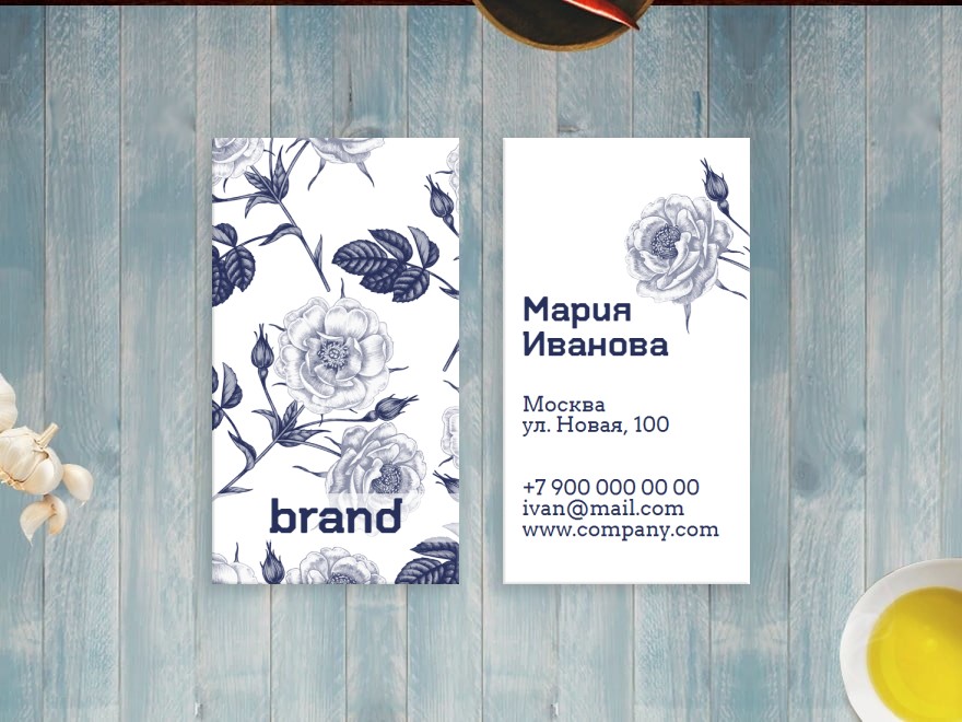 Шаблон визитной карточки: флорист, цветы, ресторан, все для свадьбы