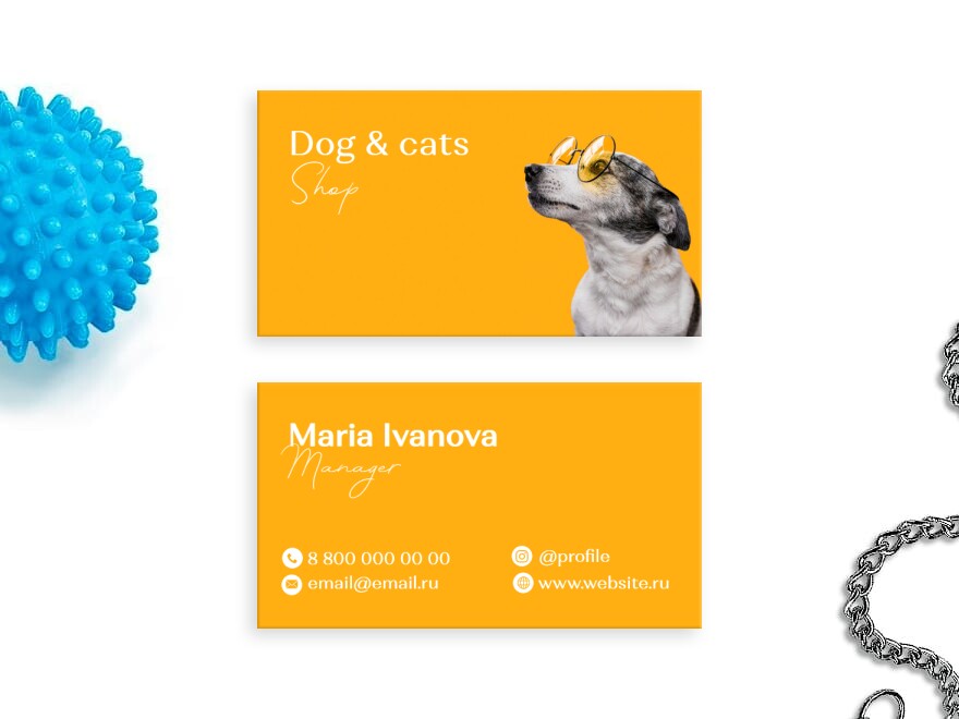 Шаблон визитной карточки: ветеринария, врачи, клиники, зоомагазин, собаки