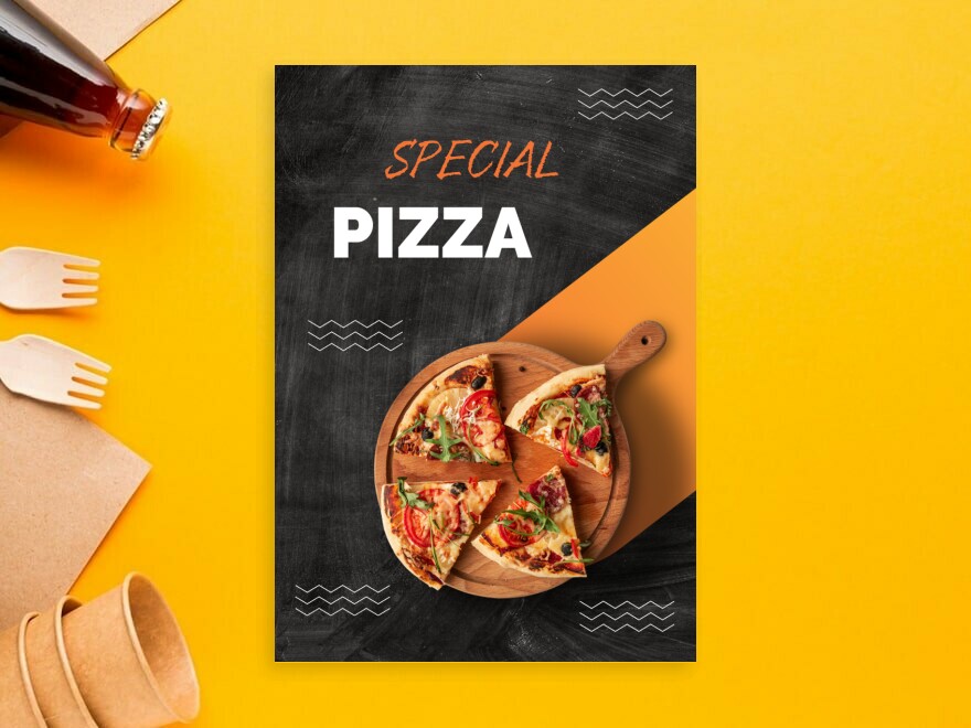 Шаблон листовки или флаера формата A4: пиццерия, ресторан, фастфуд