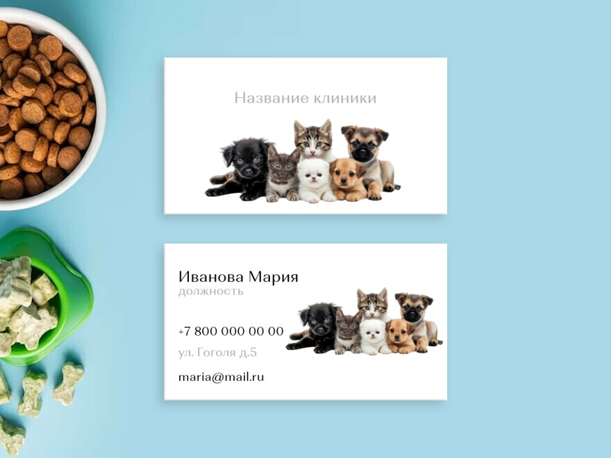 Шаблон визитной карточки: ветеринария, врачи, клиники, товары для животных, животные