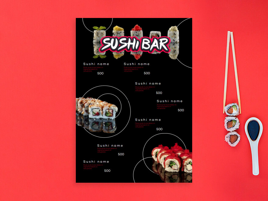 Шаблон листовки или флаера формата A4: суши, фастфуд, бар