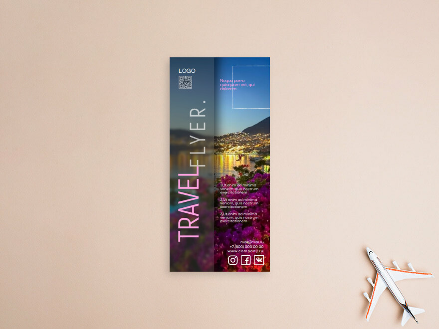 Шаблон листовки или флаера формата 210x98: отдых, турагентства, туристические компании, организация путешествий