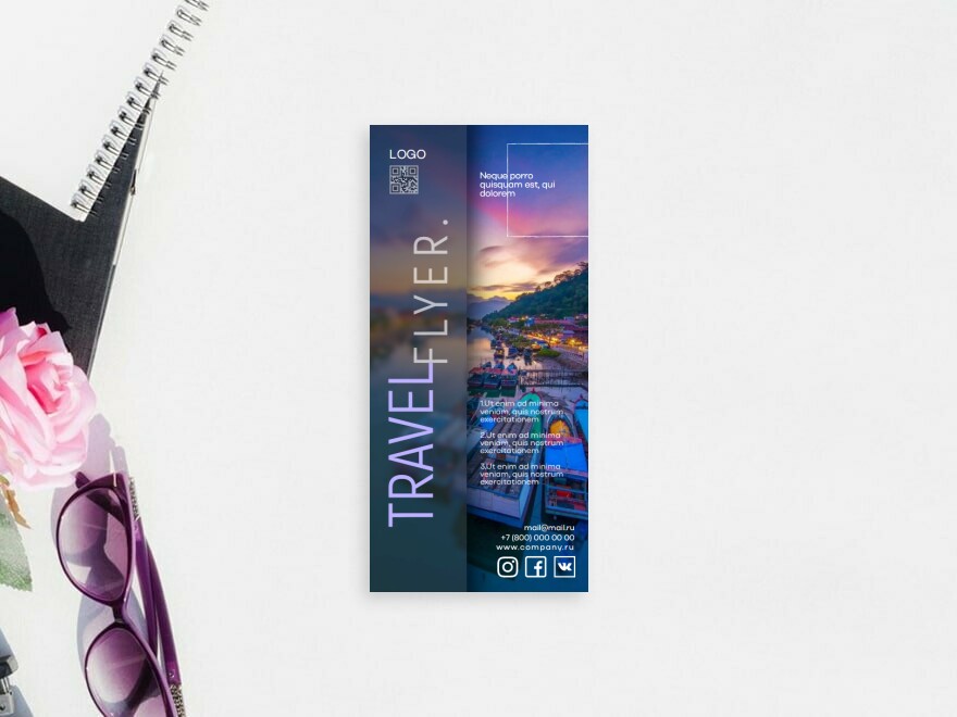 Шаблон листовки или флаера формата 210x98: отдых, турагентства, туристические компании, организация путешествий