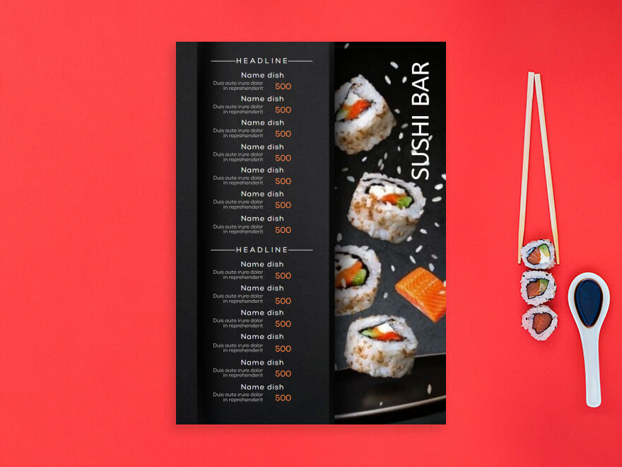 Шаблон листовки или флаера формата A4: суши, ресторан, бар