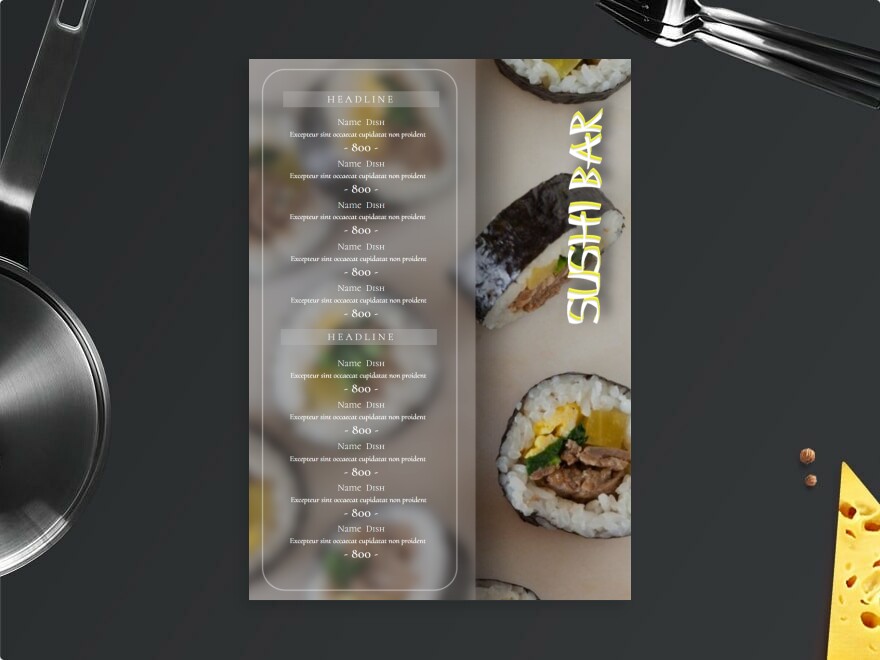 Шаблон листовки или флаера формата A4: суши, ресторан, бар