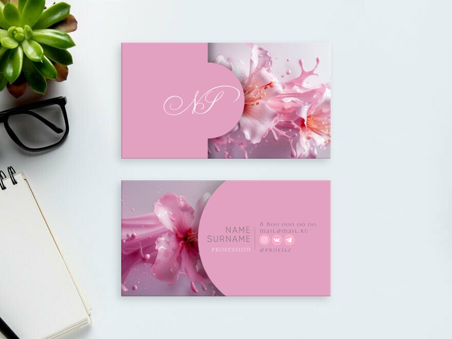 Шаблон визитной карточки: спа, spa, флорист, цветы, косметика
