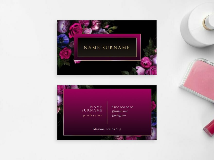 Шаблон визитной карточки: пиар-менеджер, салоны красоты, флорист, цветы